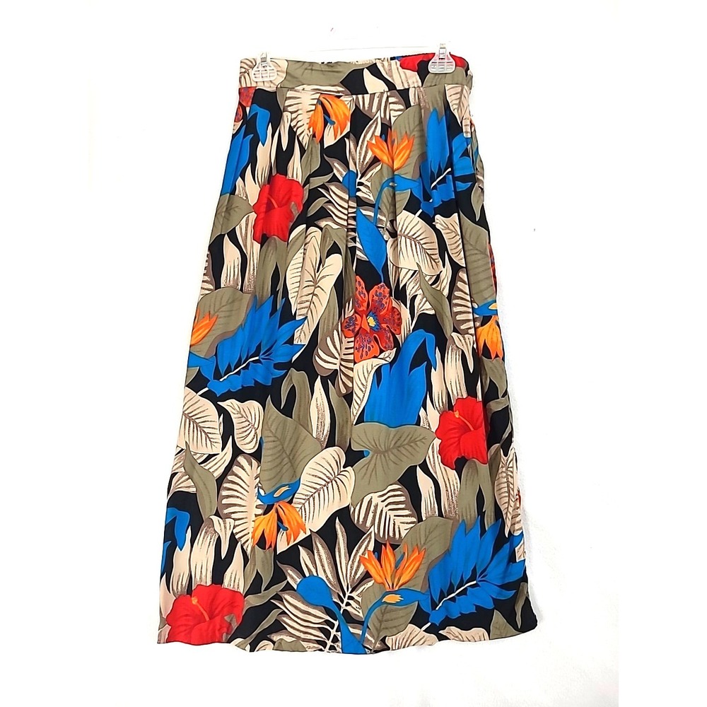 Vintage Womens Skirt Sz 14 Pleated A Line Pockets Hawaiian Beach Resort Cruise